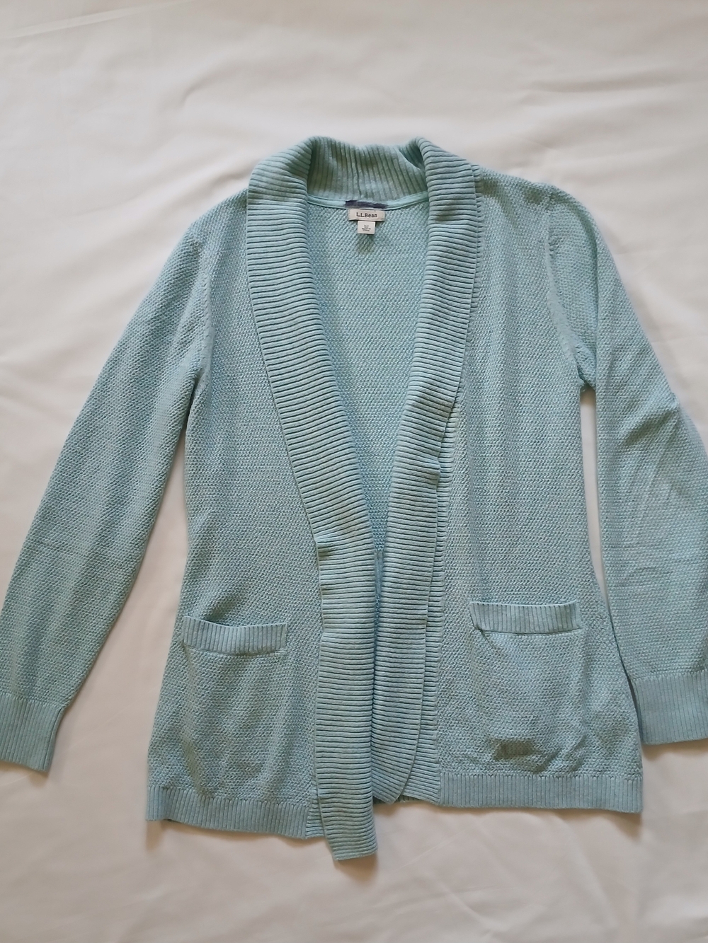 L.L. Bean Light Blue Open Shawl-Collar Cardigan